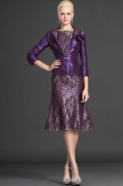 Knee Length Mother Of The Bride Dress 2015 Short Lace Purple Vestidos
