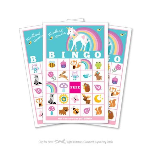 Woodland Unicorn Bingo Game Kids Printable Bingo Game Bingo Game