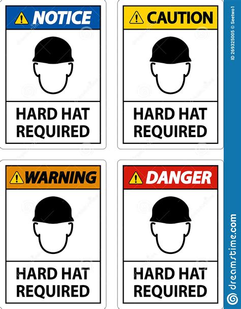 Caution Hard Hat Required Sign On White Background Stock Vector
