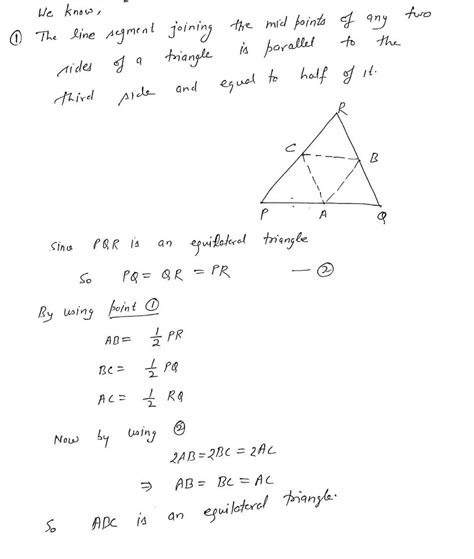 Triangle PQR Is An Equilateral Triangle If A B And C Are The Midpoints Of Sides PQ QR And