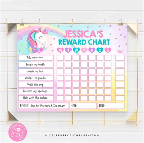 Editable Chore Chart For Kids Unicorn Reward Chart Template Etsy In