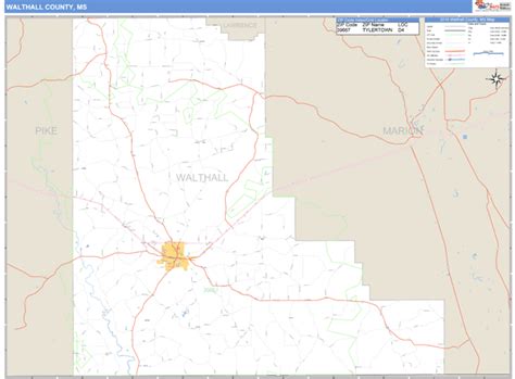 Walthall County Mississippi Zip Code Wall Map