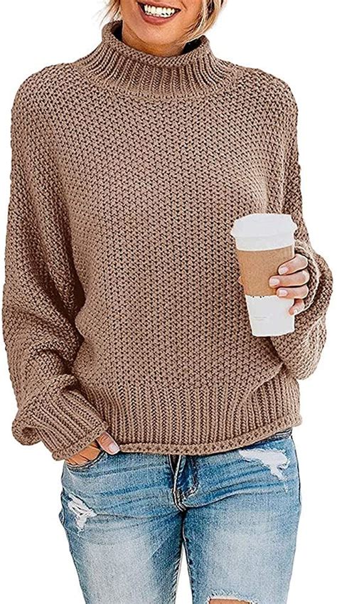 Zesica Womens Turtleneck Batwing Sleeve Loose Oversized Chunky Knitted