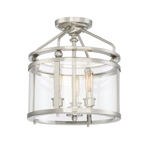 Industrial semi flush mount ceiling light, clear glass pendant lamp shade, farmhouse lighting for porch hallway kitchen island corridor bedroom bar, vintage hanging light fixtures, bulb not included. possible foyer filter? Quoizel Norfolk 11.87-in W Brushed ...