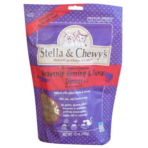 This cat food will help aid in healthy digestion, a vibrant skin and coat, and healthy teeth and gums. Stella & Chewys Heavenly Herring & Tuna Dinner Freeze ...