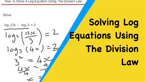 How To Solve A Log Equation Using The Logarithm Division Law For Logs Youtube