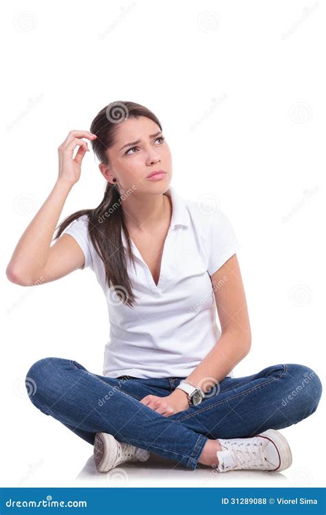 Casual Woman Sits Puzzled Royalty Free Stock Photos Image 31289088