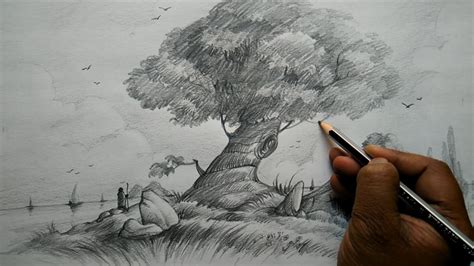 Let's start drawing by adding a rectangle for the. How to Draw A Tree and House with Composition for ...