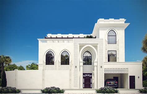 White Modern Islamic Villa Exterior Design 7 White Stone With Geometric