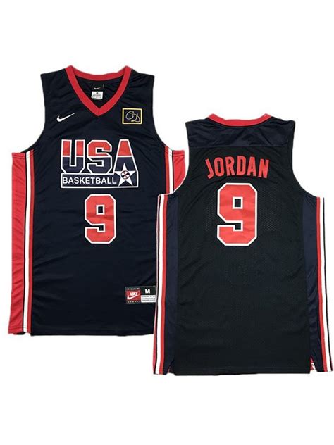 Mens Michael Jordan Jersey 9 Usa Basketball Team Dream Team Black Red