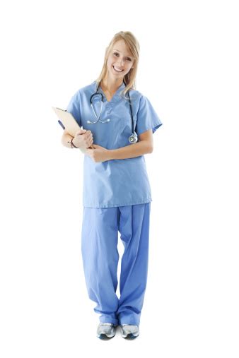 행복한 젊은 간호사 클립보드가 전신 흰색 바탕에 그림자와 간호사에 대한 스톡 사진 및 기타 이미지 Istock