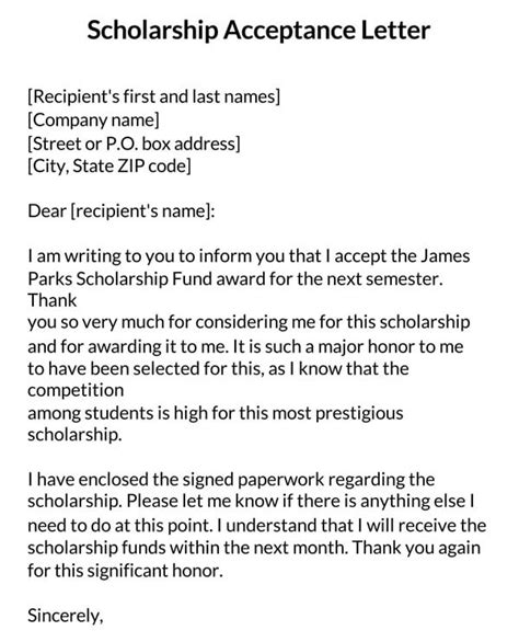 Scholarship Acceptance Letter Template