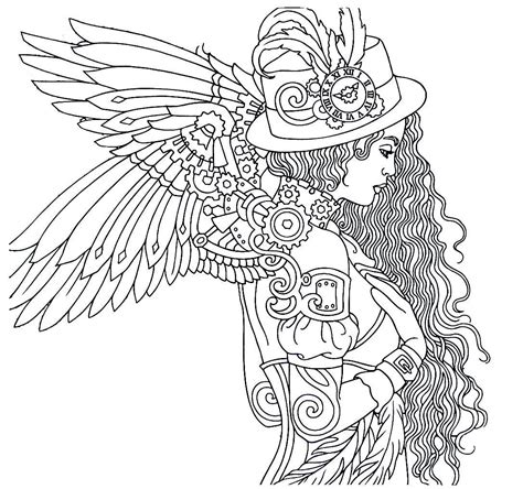 Steampunk printable coloring book page - easy to medium difficulty