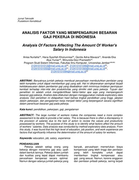 Pdf Analisis Faktor Yang Mempengaruhi Besaran Gaji Pekerja Di Indonesia