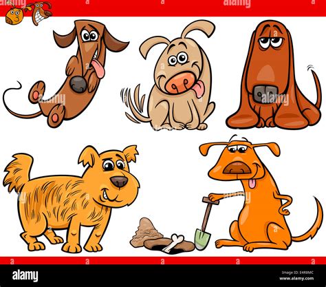 Cartoon Illustration Der Glückliche Hunde Oder Welpen Haustiere Set