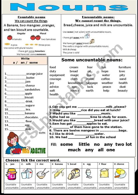 Nounscountable And Uncountable Esl Worksheet By Jhansi