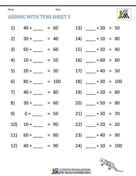 Worksheet for first grade math. addition-worksheets-1st-grade-adding-tens-5.gif (1000×1294 ...