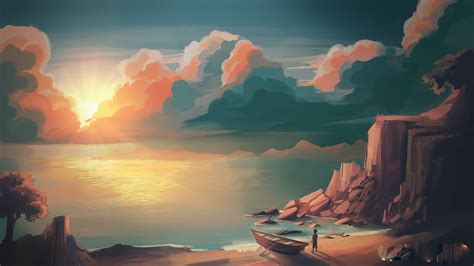 Illustration Sunset Mountains Sun Artwork Hd Wallpapers Desktop