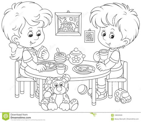 How much did you pay for the lunch? Children at breakfast stock vector. Illustration of ...