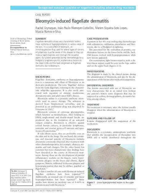 Pdf Bleomycin Induced Flagellate Dermatitis Rachel Grynszpan