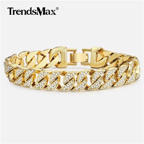miami curb cuban chain bracelet for men gold iced out hip hop men s bracelet male jewelry ts
