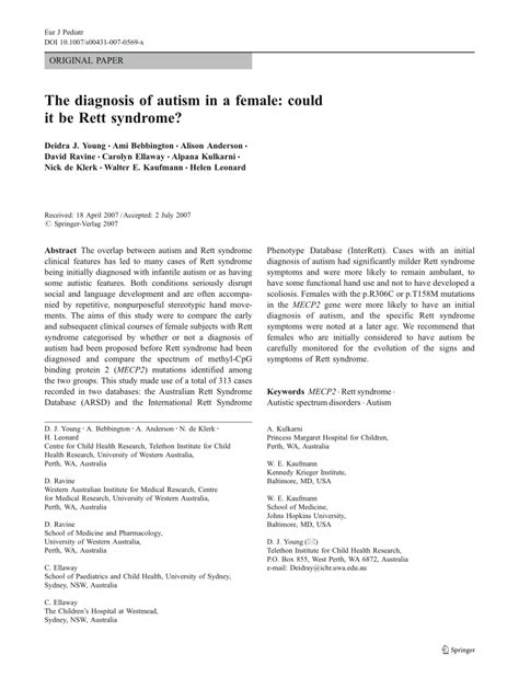 PDF The Diagnosis Of Autism In A Female Could It Be Rett Syndrome