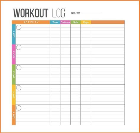 Printable Workout Log Template