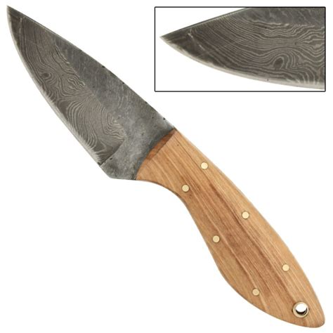 Full Tang Olive Wood Short Skinner Damascus Knife 6a0 Dm20