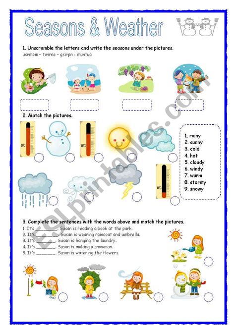 Seasons And Weather Esl Worksheet By Silviapatti