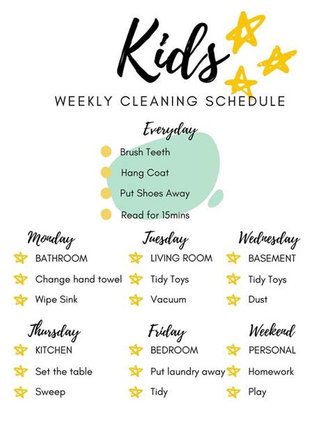 Weekly Cleaning Schedule Kids Schedule Cleaning Checklist House