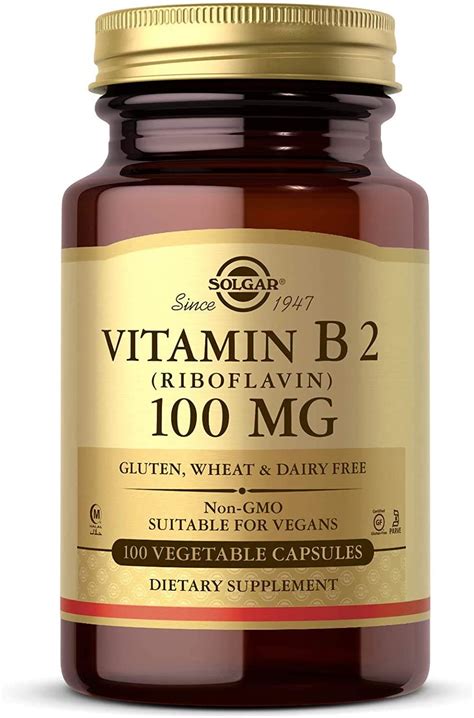 Solgar Vitamin B2 Riboflavin 100 Mg Vegetable Capsules 100 Count سولجر فيتامين ب2 100مجم