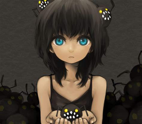 Safebooru Bare Shoulders Black Hair Blue Eyes Camisole Creature