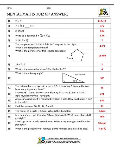 1000s of free tasks and activities are available to support children in their learning both in the classroom and at home. Mental Maths Tests Year 6 Worksheets