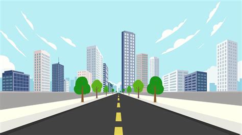 Street Road To Citycityscape With Sky Background Vector Illustration