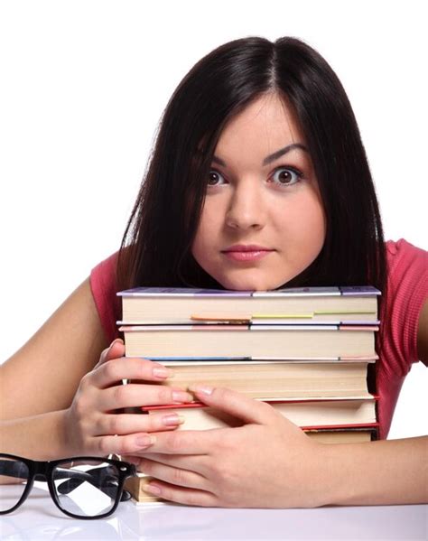 Premium Photo Beautiful College Girl Sitting Near The Glasses And Holding Books