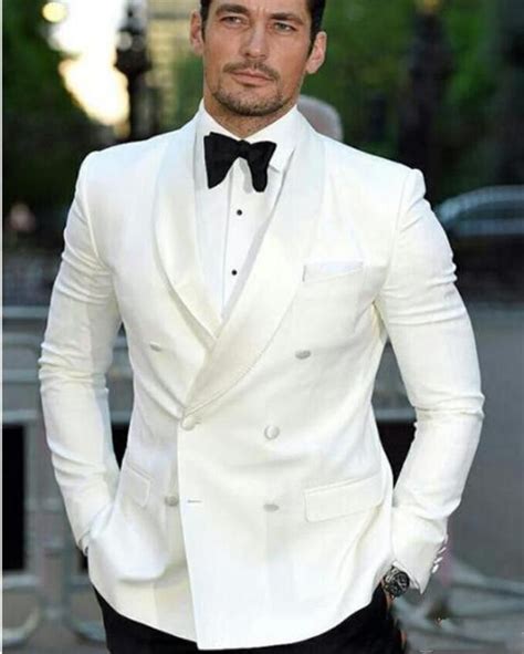 Cb554 Double Breasted Ivory Tuxedos Groomsmen Wedding Party Dinner Bes Prom Suits Ivory Suit