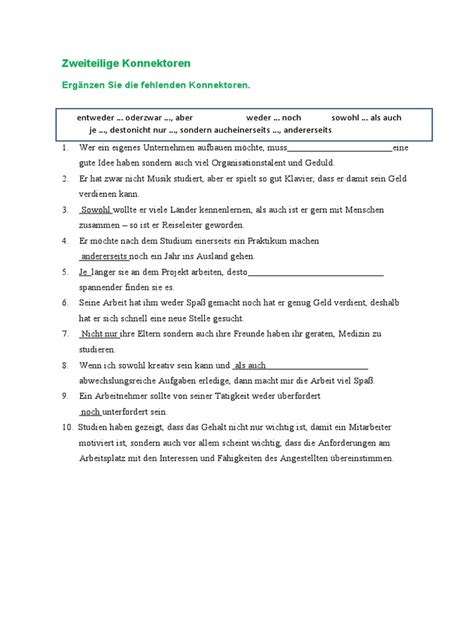 Zweiteilige Konnektoren Uebungen Pdf