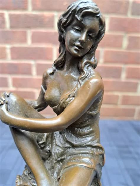Art Deco Erotic Bronze Female Charlotte Naked Statue Figure Sculpture Girl Nude Eur