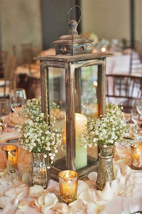 Vintage Lantern Wedding Centerpieces With Candles And Baby