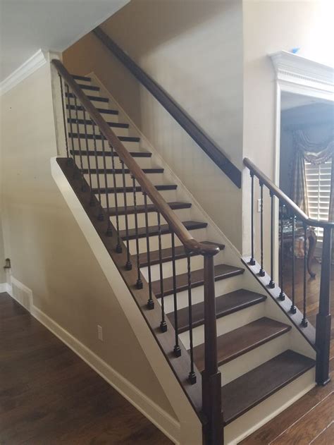 Hickory Handrail Treads And Iron Spindles Stair Installation House