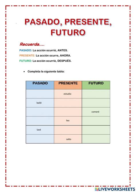 Pasado Presente Futuro Online Activity Live Worksheets