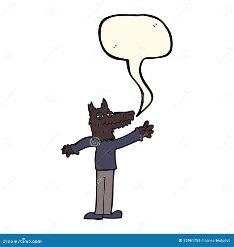 Cartoon Waving Wolf With Speech Bubble Stock Illustration