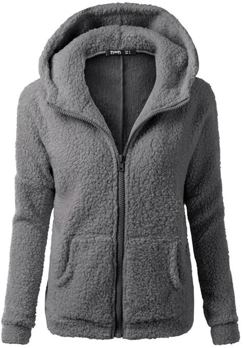 Women Jacket Ladies Winter Hooded Sweater Coat Zipper Warm Wool Coat