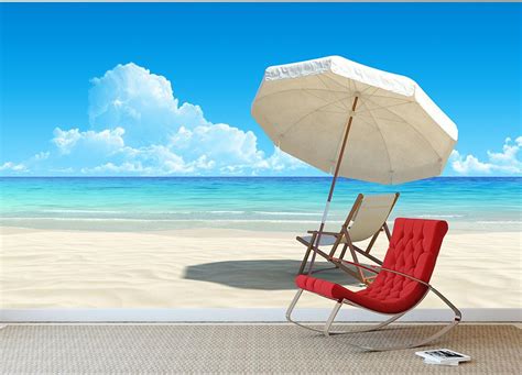 Beach Chair And Umbrella On Idyllic Tropical Sand Beach