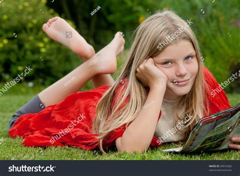 Young Blond Blueeyed Teenage Girl Lying Stock Photo 69914206 Shutterstock
