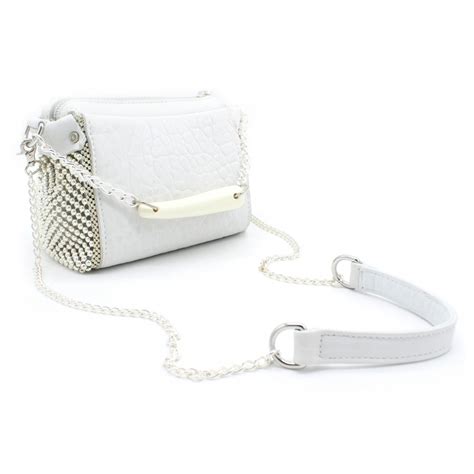 Laura B Bauletto Mini Leather And Mesh Bag White Strap Bag