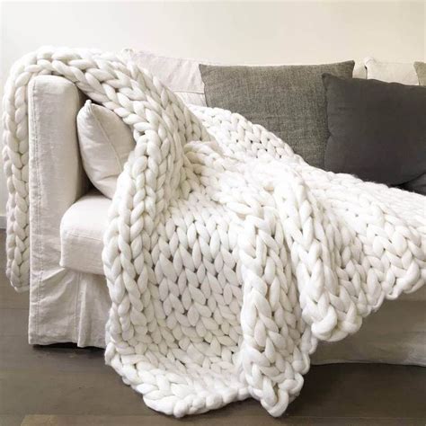 Original Handmade Chunky White Knit Blanket Chunky Knit Throw Blanket Knitted Blankets