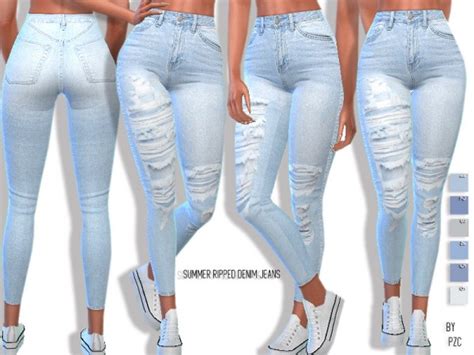 The Sims Resource Summer Ripped Denim Jeans By Pinkzombiecupcakes