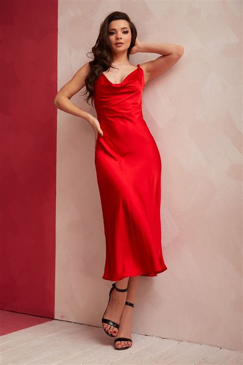 Red Silk Slip Dress Cowl Neckmidi Silk Dressbridesmaid Dress Etsy