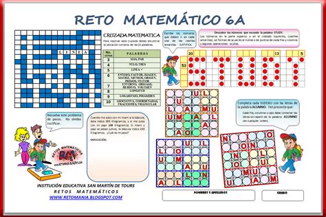 20 juegos matemáticos para hacer más creativa la labor de aula. RETO MATEMÁTICO 6A ~ RETOS MATEMÁTICOS